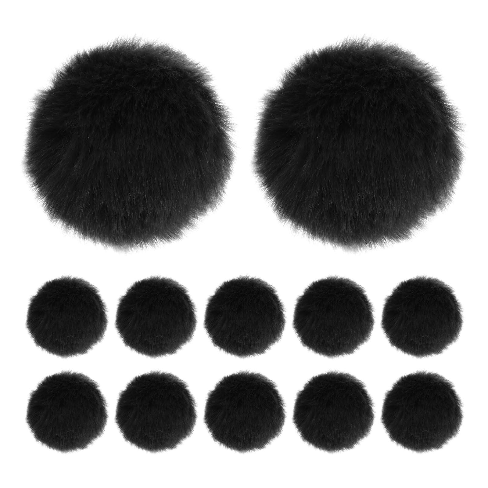 M METERXITY 12-Pack Faux Fur Pom Poms, 2.4 Inch/ 6 cm Soft Fluffy Pompoms Balls Faux Rabbit Fur with Elastic Loop for Hats/Bags/Keychains/Knitting Accessories/DIY Crafts [Black]