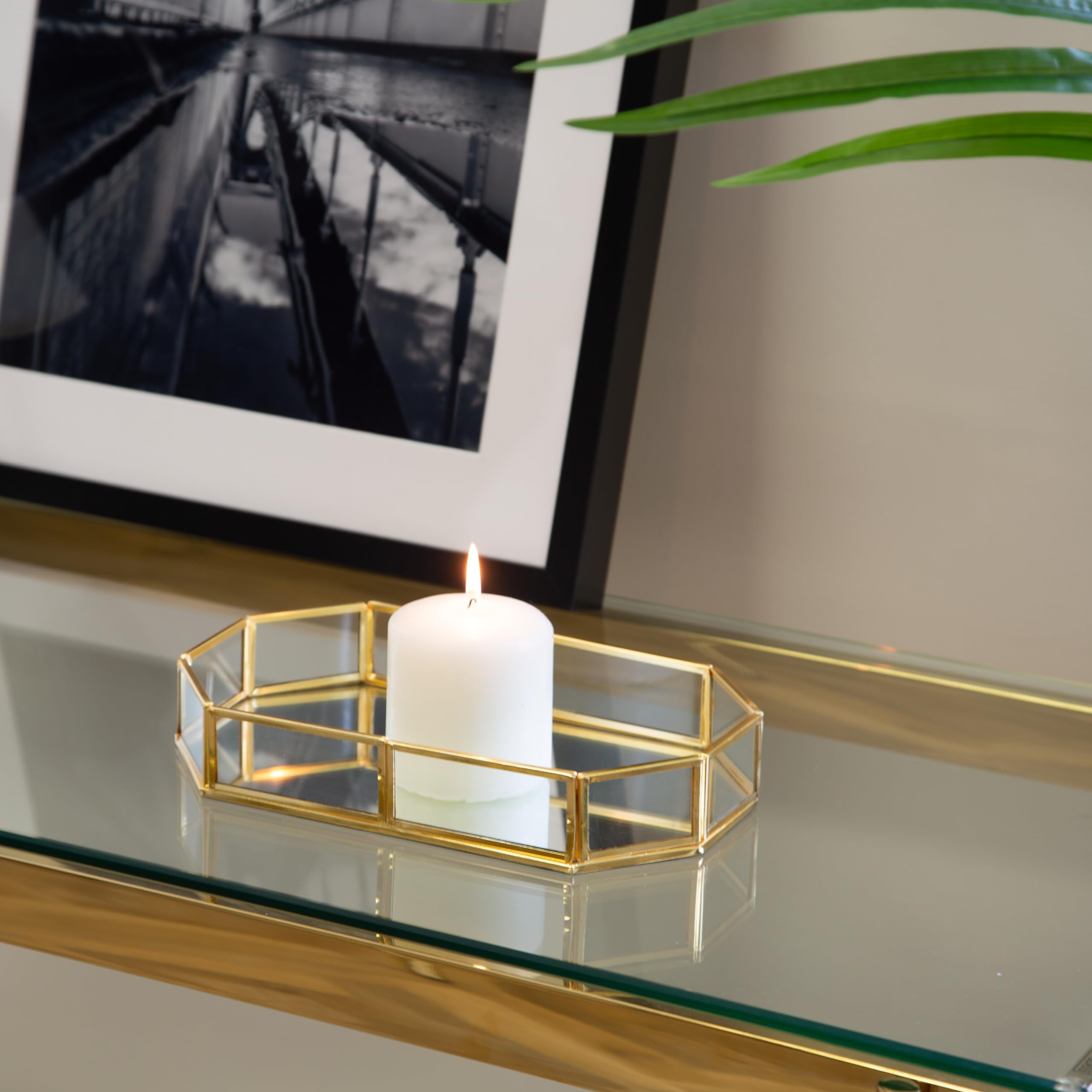 Decorative Rectangular Hexagon Gold Mirror Tray - Perfume, Cosmetic, Vanity Organiser, Make Up, Trinket Tray, Serving Tray - Dressing Table, Bedroom, Bathroom,…