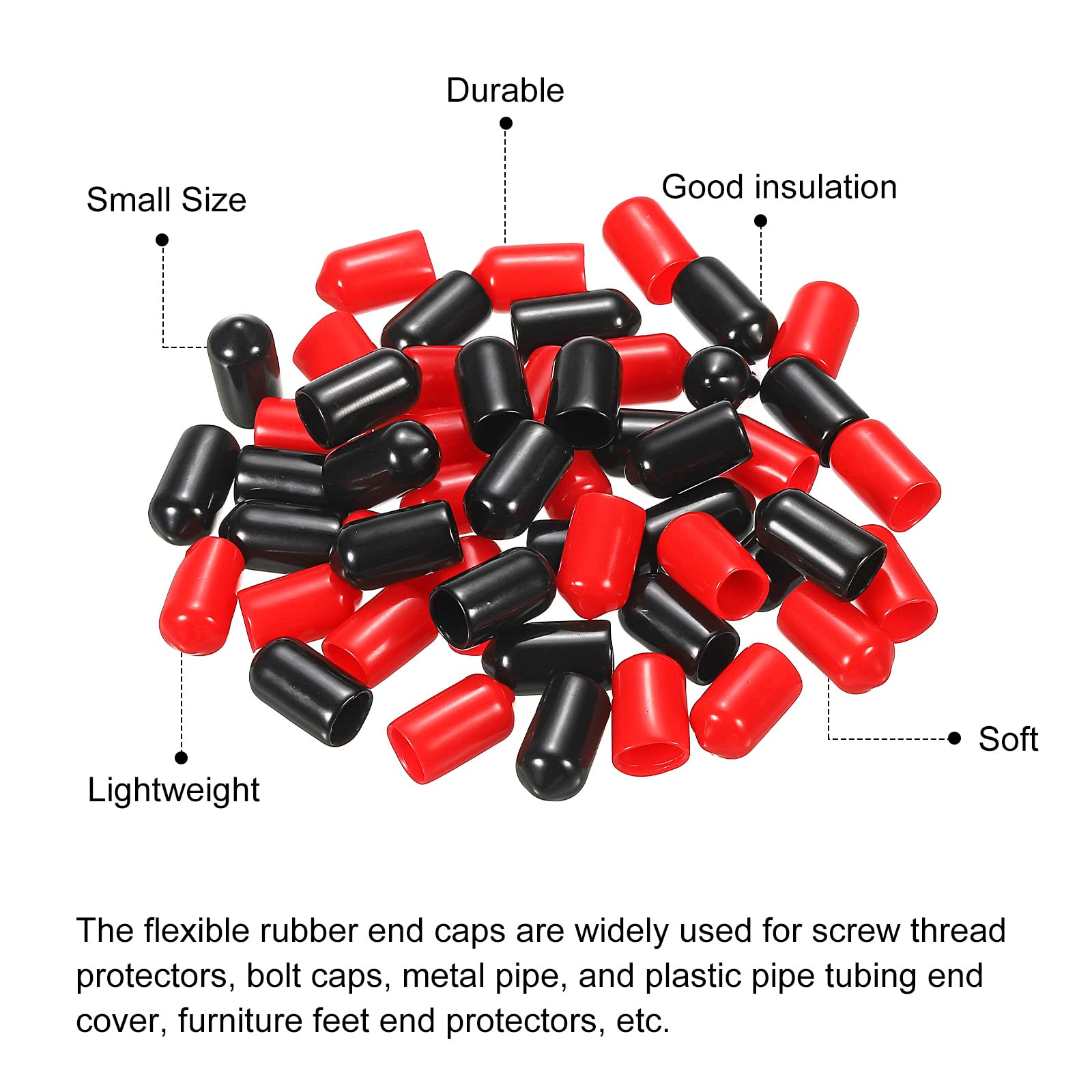 QUARKZMAN 50pcs Caoutchouc Extrémité Capuchons Couverture Assortiment 8mm Vinyle Vis Filetage Protecteur Pour Vis Boulon Noir Rouge
