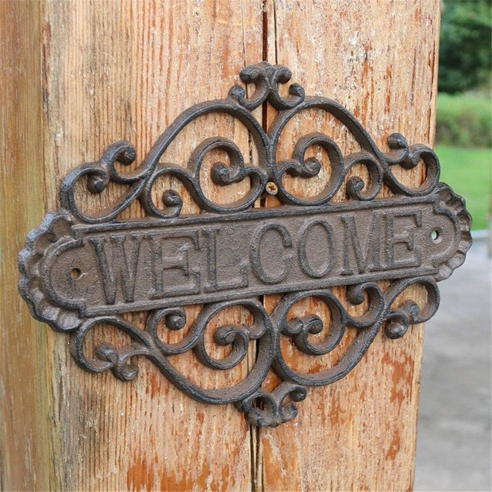 qiuqiu Garden Welcome Sign, Wall Vintage Cast Iron Flower Shape Art Decorative House Number for Indoor Outdoor Porch Classroom for House Plaque Garden Bar Cafe Store Gate