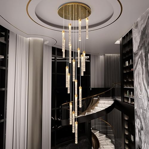 Miniatura 6 de ykolupty Candelabros largos de 18 luces doradas con columna de burbujas de cristal, lámparas de techo empotradas, moderno techo alto, grandes gotas