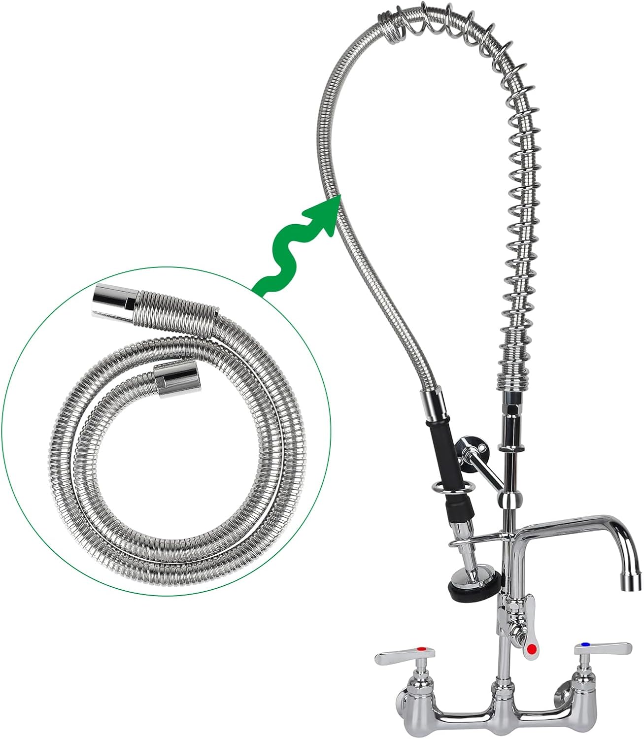44'' Commercial Faucet Sprayer Hose Pre Rinse Hose Replacement Kit for Most Commercial Kitchen Sink Faucets Stainless Steel Flexible Hose Dishwasher Spray Hose Parts Brass Structure