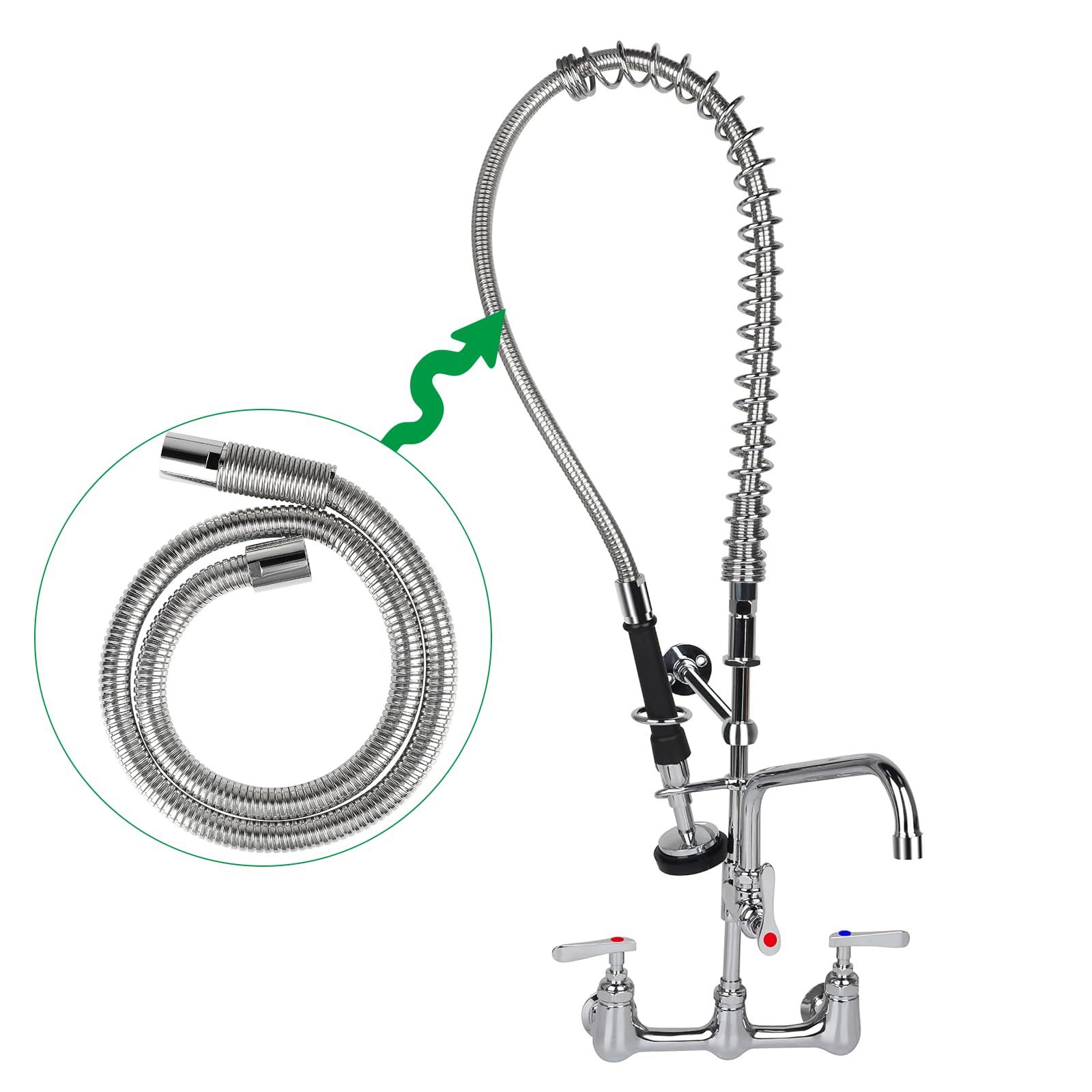 Tuyau de pré-rinçage flexible de 111,8 cm en acier inoxydable pour la plupart des robinets d'évier de cuisine commerciaux, tuyau de pulvérisation pré-rinçage, robinet commercial, pièces de