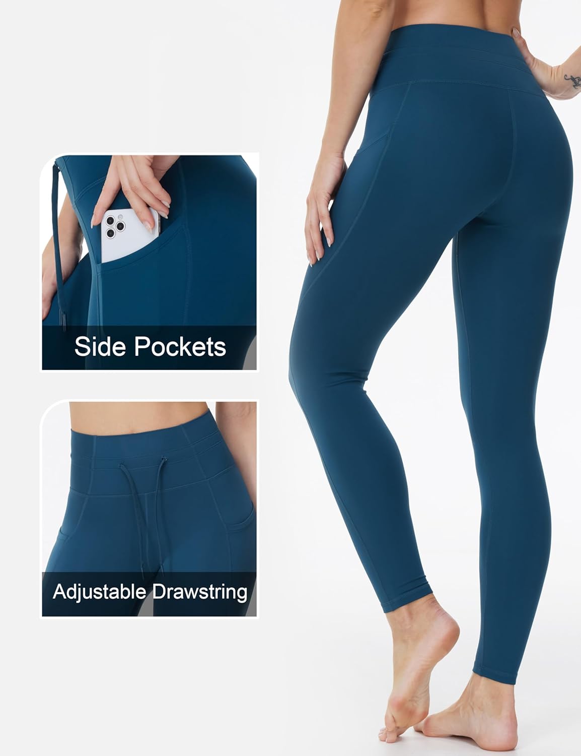 THE GYM PEOPLE Women's High Waist Drawstring Stretchy Workout Leggings Ultra Soft Tummy Control Yoga Pants with Pockets - Image 6
