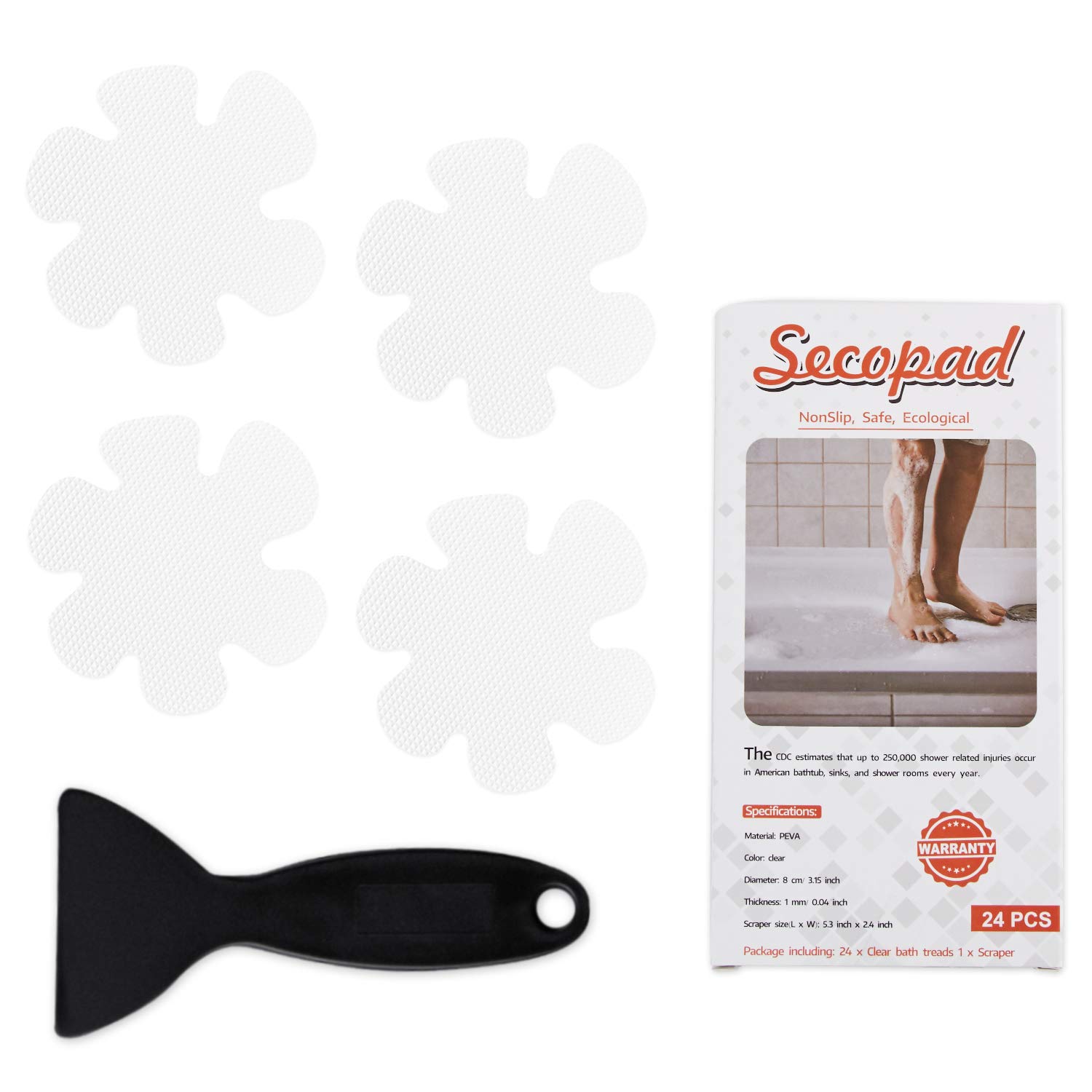 Secopad (White) - Non-Slip Bathtub Stickers Safety Bathroom Tubs Showers Treads Adhesive Decals Scraper (White Snowflake)