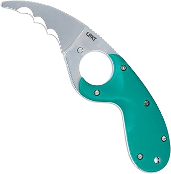 CRKT Bear Claw Fixed Blade Knife with Sheath Rafting, Rescue, Self-Defense, Serrated Blade with Blunt Tip, Green Glass-Reinforced Nylon Handle, Positive Sheath Lock, 2511T