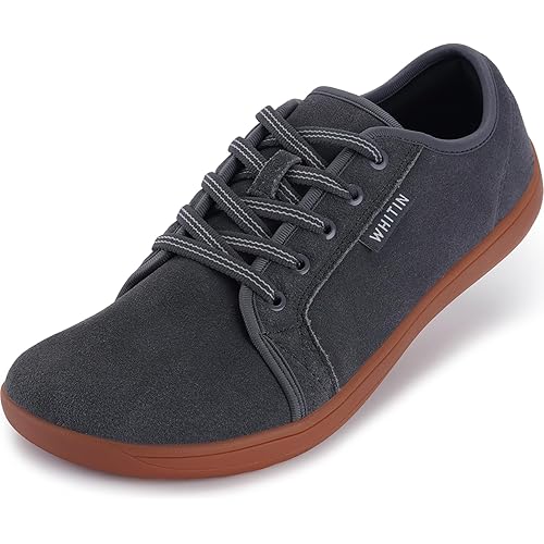 WHITIN Men's Wide Genuine Leather Barefoot Shoes | Minimalist Fashion Sneakers | Zero Drop Sole