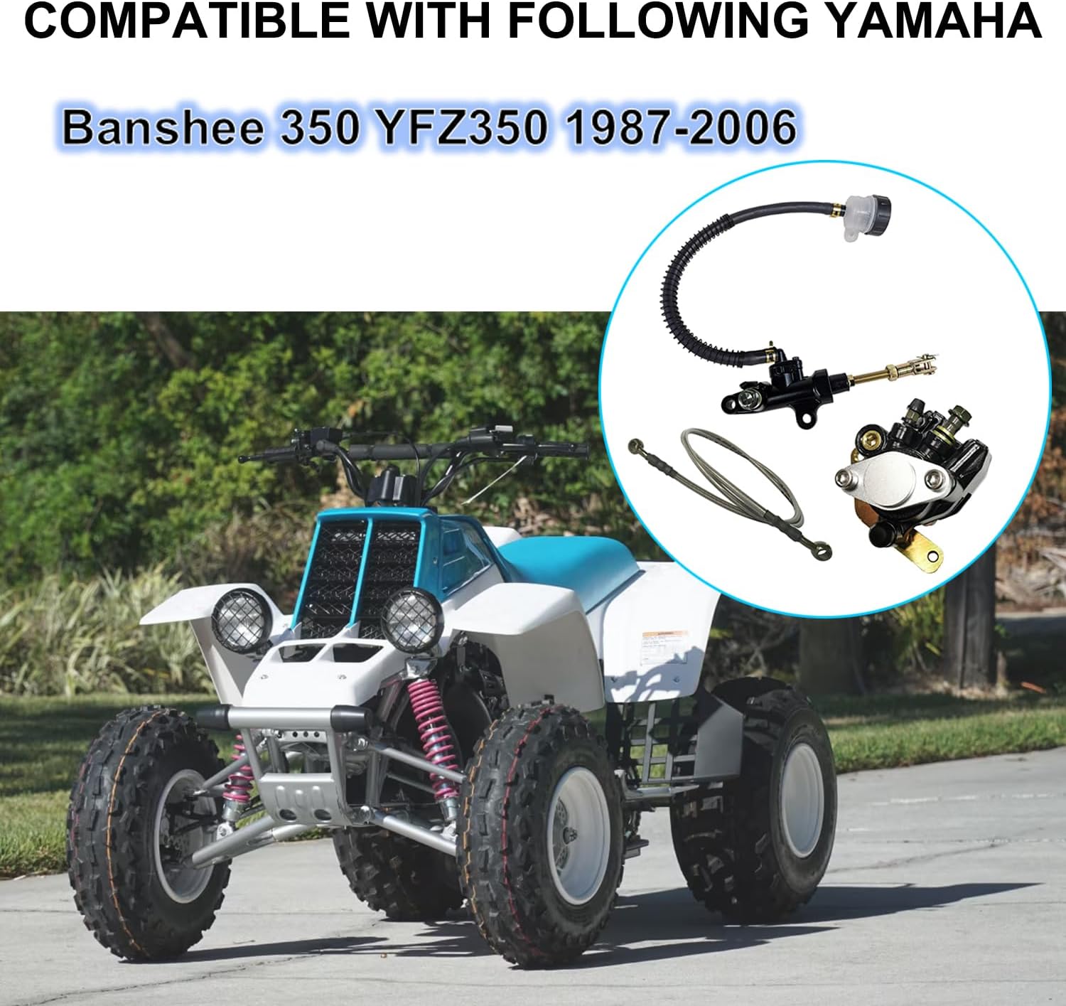 Rear Brake Caliper & Master Cylinder & Brake Hose Line Set Compatible with Yamaha Banshee 350 YFZ350 1987-2006 OE Part # 1UY-2580W-01-00 29L-25850-51-00 5FK-2583V-00-00
