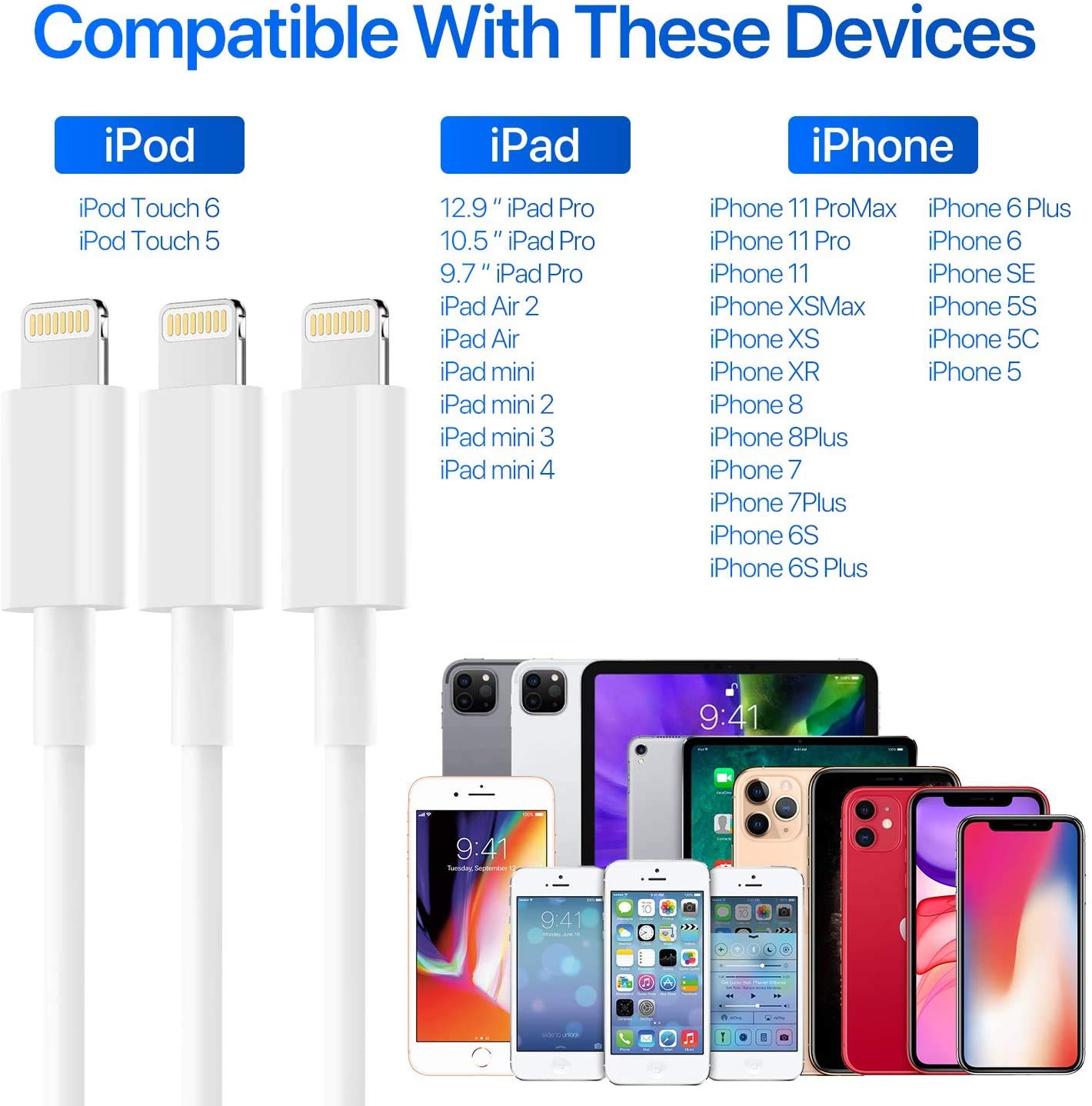 Promo Discount Up To 70% Off AUNC iPhone Charger 4PACK 3/3/6/6Feet Long USB Charging Cable High Speed Connector Data Sync Transfer Cord Compatible with iPhone Xs Max/X/8/7/Plus/6S/6/SE/5S iPad