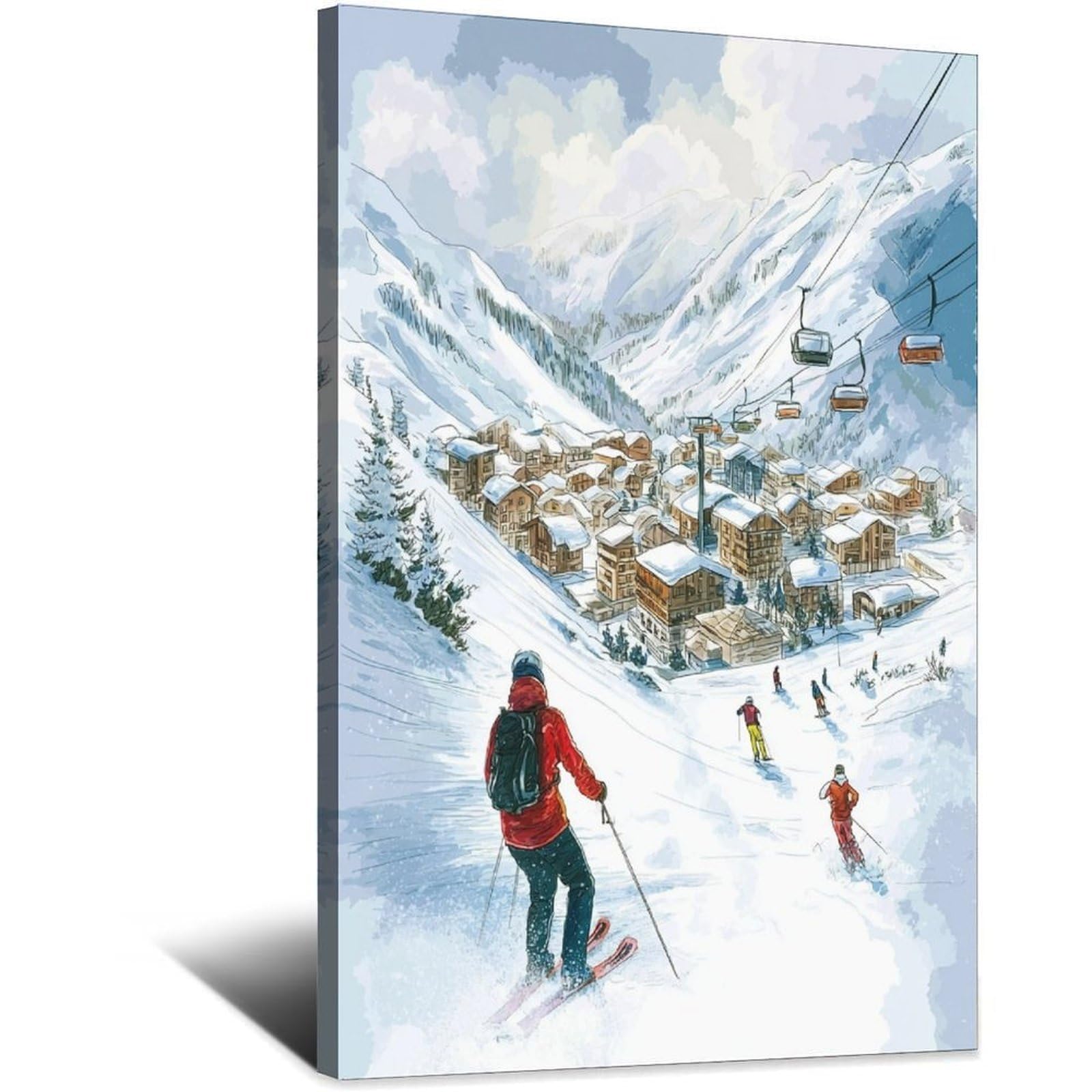 iPuzou Val D'Isère France Ski Posters 24x36inch(60x90cm) Vintage Watercolor Canvas Art