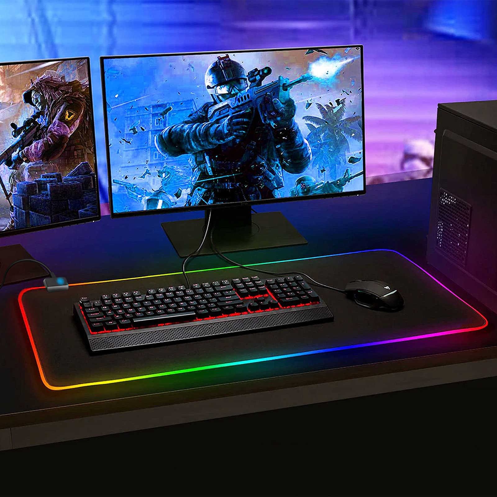 Tapis de Souris Gaming RGB XXL 800 x 300 mm, 14 Effets LED, Étanche, Antidérapant