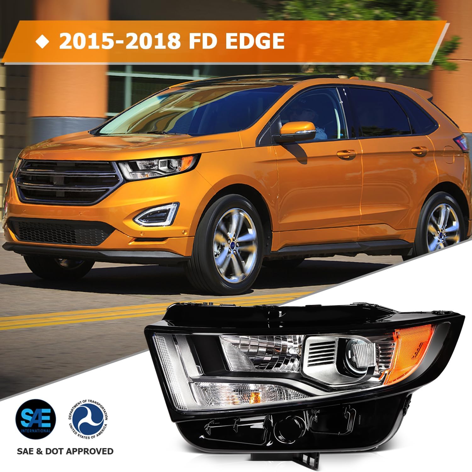 Headlight Assembly Fit 2015-2018 For Ford Edge Black Housing Amber Corner Driver Side FT4Z13008F FO2502341