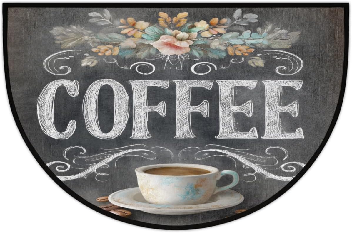 Pardick Half Round Door Mat Sea Waves Beach Theme Anti-Slip Semi Circle Rug 24X36 Indoor Door Mat Half Moon Bath Mats, Washable Decorative Floor Mats for Kitchen Bathroom Hearth Fireplace