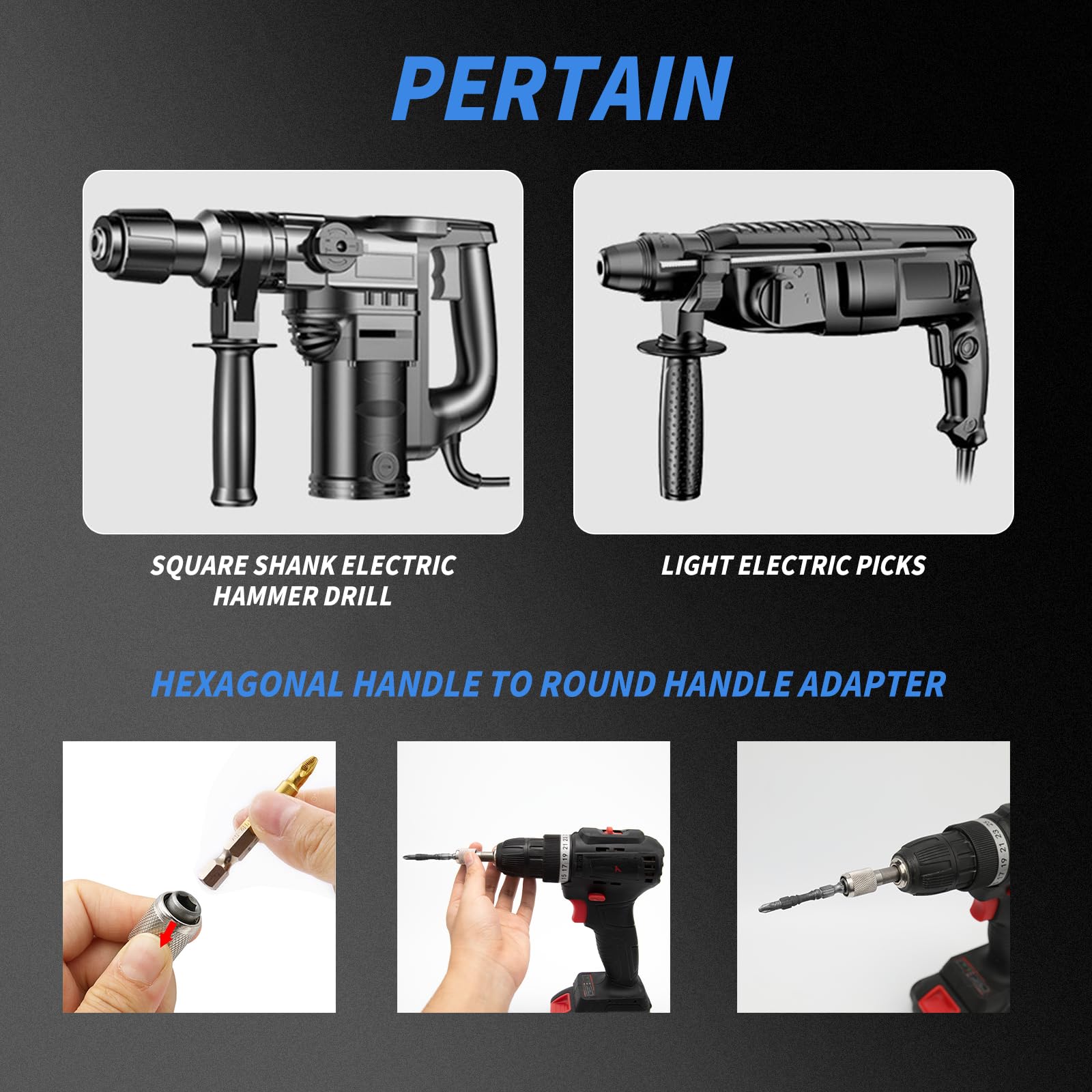 Adattatore Portapunte SDS Plus Avvitatoreper Trapano 6,35mm (1/4'') 2 Pezzi per Punta da Trapano SDS per Convertitore a Codolo Esagonale Adattatore Accessori per Porta Inserti
