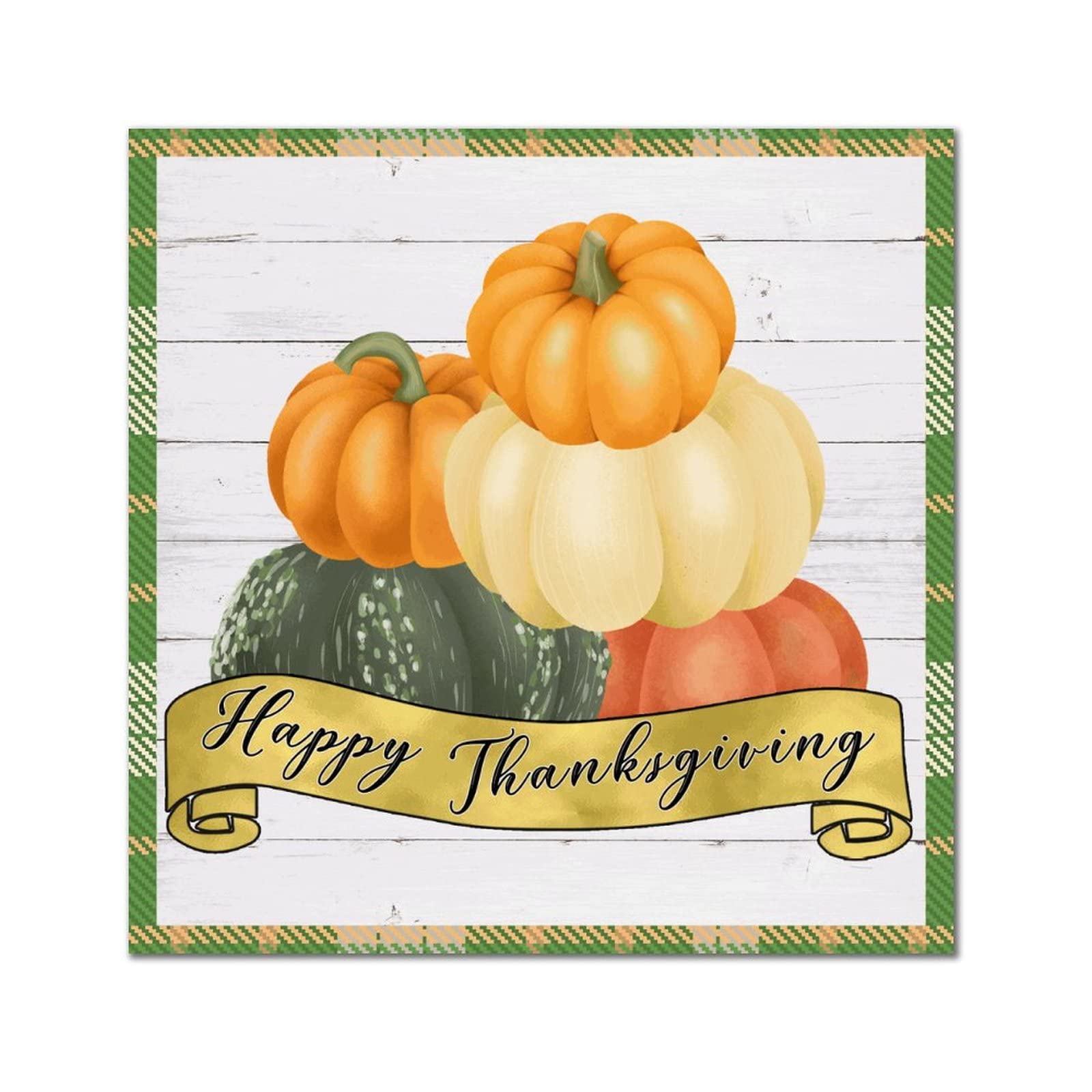 Panneau bois rétro Happy Thanksgiving citrouille déco murale intérieur