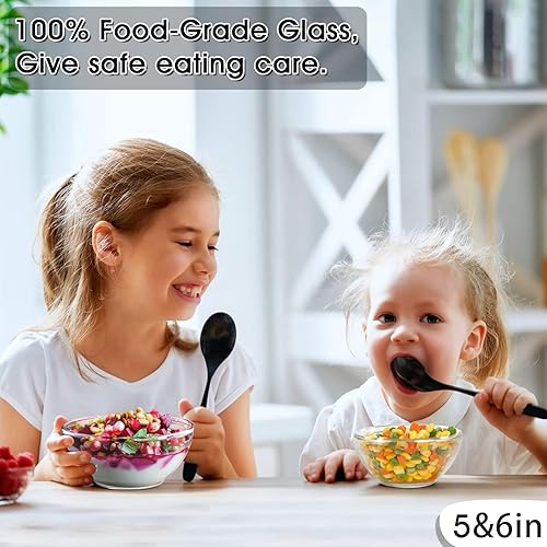 Miniatura 5 de NUTRIUPS Cuencos de vidrio de 6 pulgadas, juego de cuencos de vidrio pequeño de 22 onzas, cuencos de ensalada de vidrio templado transparente para