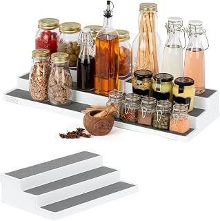 LIVIVO 3 Tier Extending Spice Rack – Non slip perfect For Spices Herbs Condiments Seasoning – Organiser or kitchen Cabinets Pantry Drawers