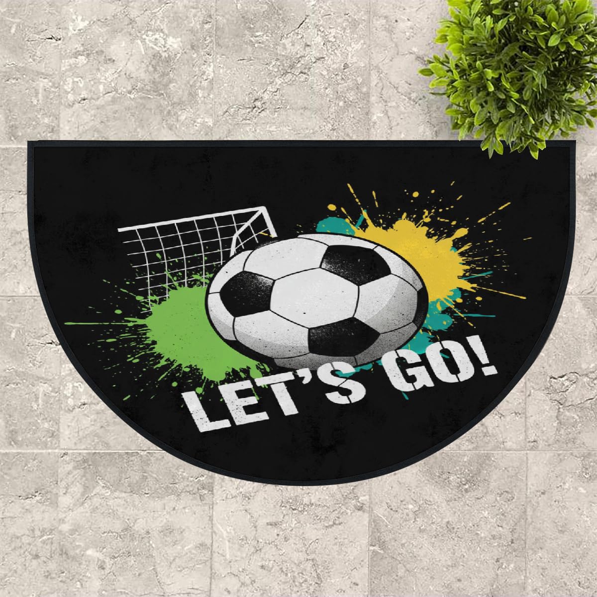 Große halbrunde Fußmatte, Fußball, rutschfest, saugfähig, halbrund, für Eingangsbereich, niedlich, weich, waschbar, halbrund, Teppich für Küche, Badezimmer, Schlafzimmer, 160 x 100 cm