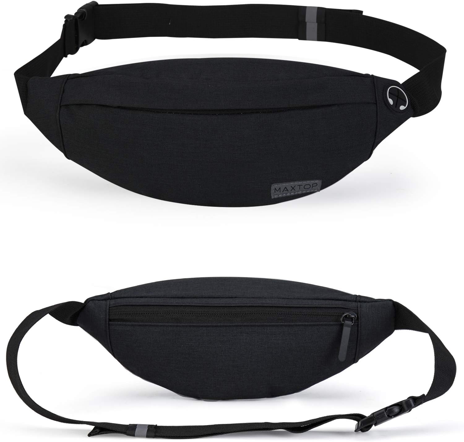 MAXTOP Fanny Pack for Men Women Waist Pack Bag with Headphone Jack and 3-Zipper Pockets Adjustable Straps : Sports & Outdoors