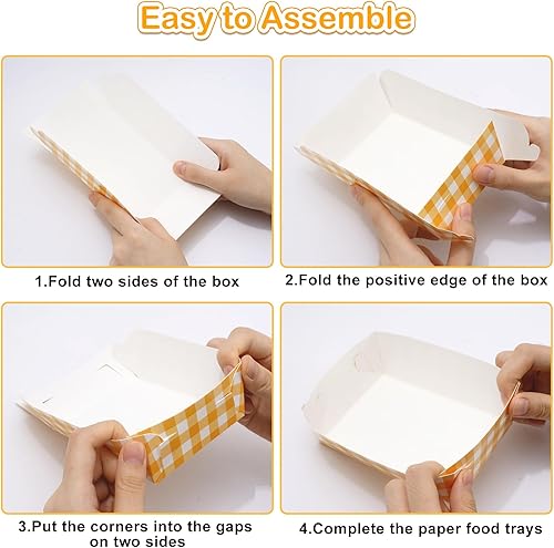 Miniatura 3 de 120 bandejas de comida de papel a cuadros de colores, 6 colores, desechables, a cuadros, a prueba de grasa, barcos de comida a prueba de grasa,