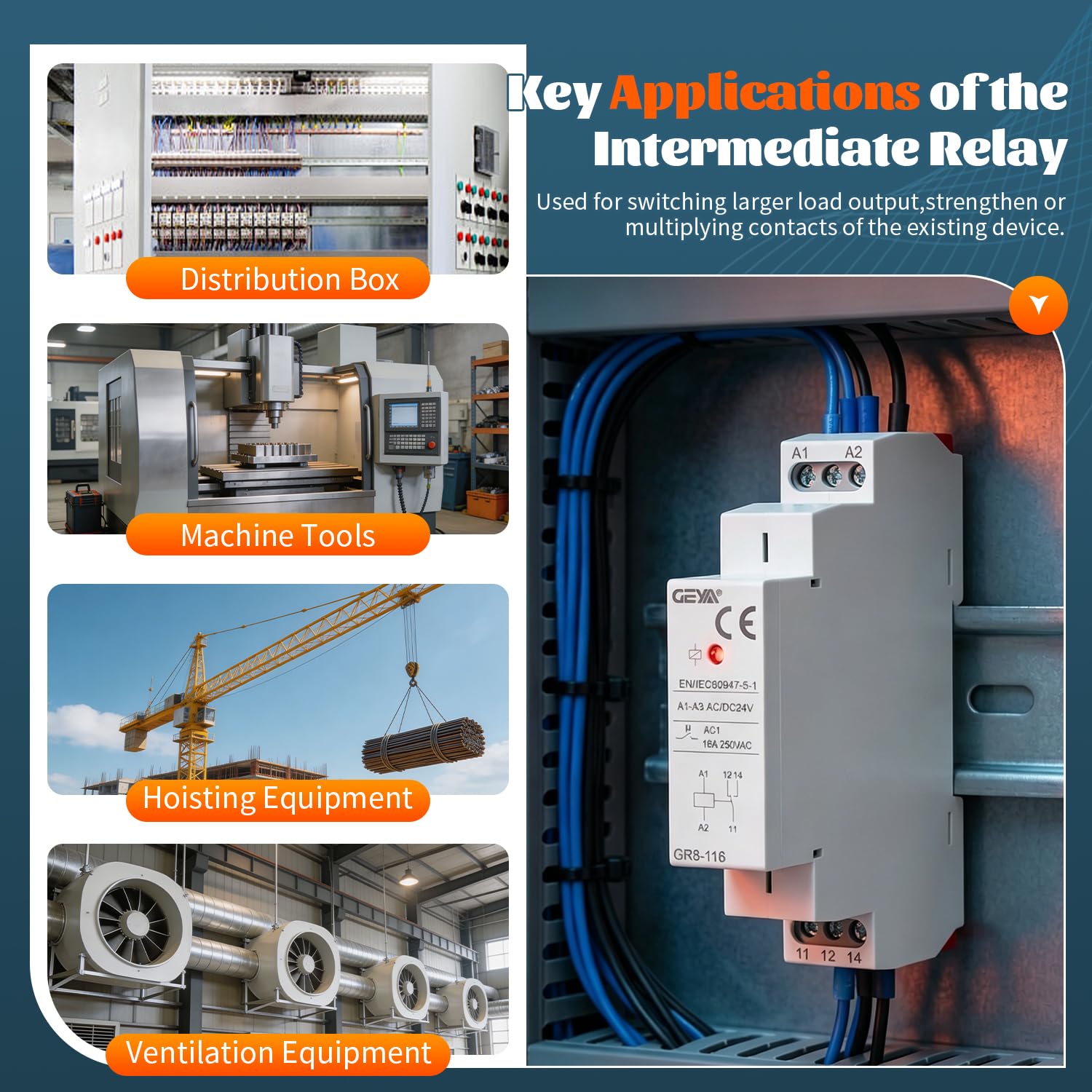 Intermediate Relay Auxiliary Relay 16A 1SPDT RELAYS Din Rail Switch Relay(GR8-116,AC/DC 24V)