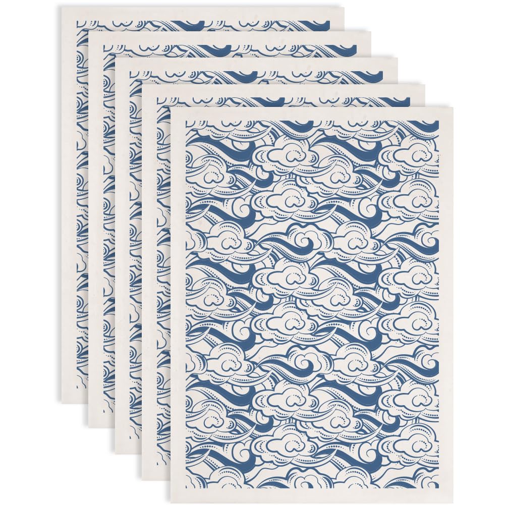 SUPERDANT 5PCS Clouds Underglaze Transfers for Pottery Auspicious Clouds Clay Transfer Paper Ceramic Decals Transfer Stickers for Pottery DIY Handicraft Supplies Overglaze Enamel Clay Decal