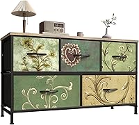 Vista 31 de OLIXIS Cómoda de 5 cajones para dormitorio, torre de almacenamiento de tela para sala de estar, entrada, marco de acero resistente, parte superior