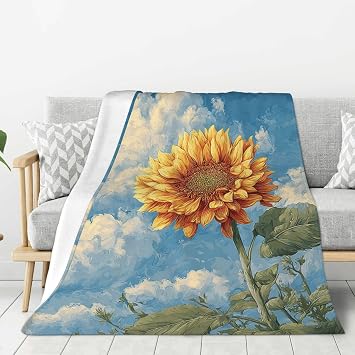 Sunflower & Cloud Cozy Flannel Throw Blankets, Ultra-Soft Fleece, Lightweight Blanket for Living Room Couch and Bedroom, Anti-Pilling and Hypoallergenic,for Adults Home Decor 80"X60"
