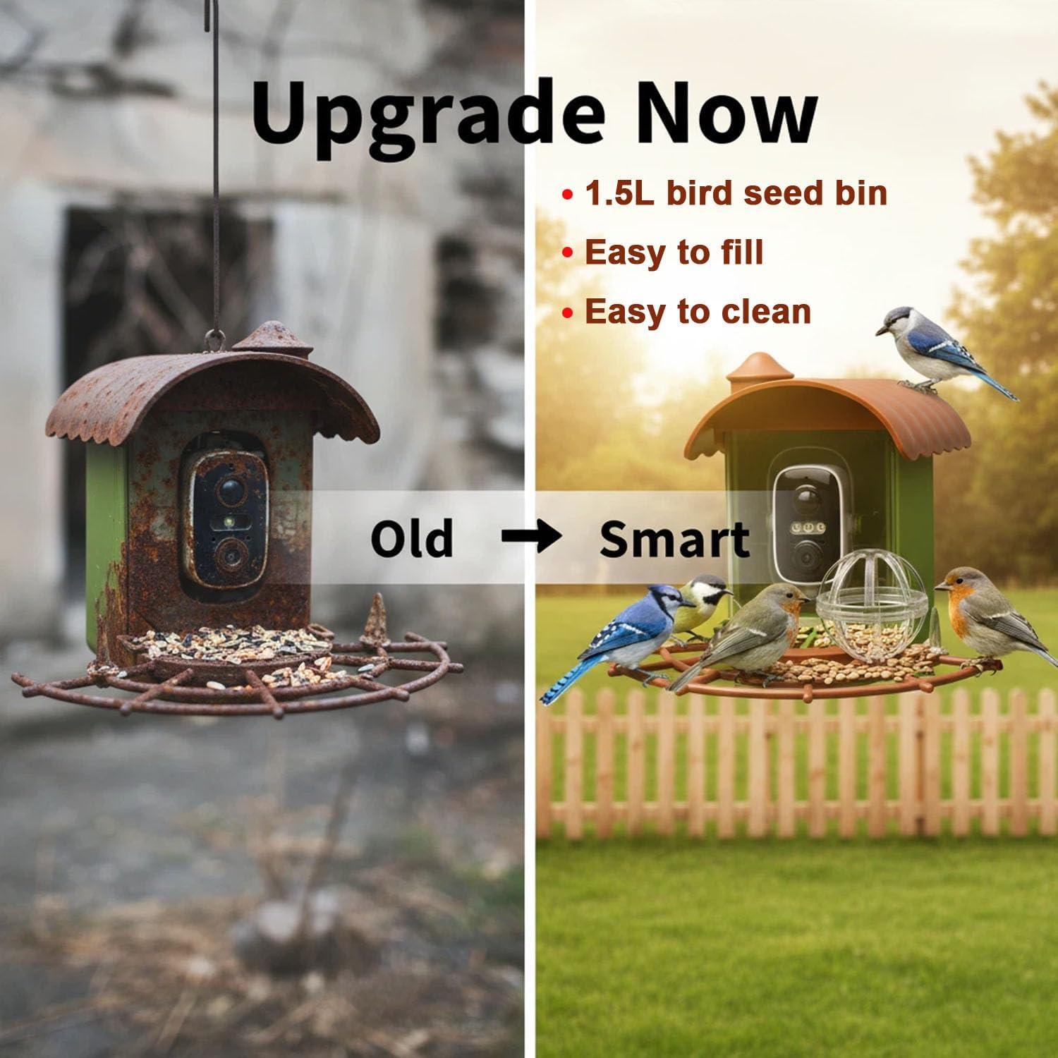 Bird Feeder with Camera, Smart Bird Feeder Camera with AI Identify BirdSpecies, Solar Powered, Instant Alerts, 2K HD Video, Various DIY Addons, 2.4G WiFi, Gift for Mom Dad and Birdlover (Green)