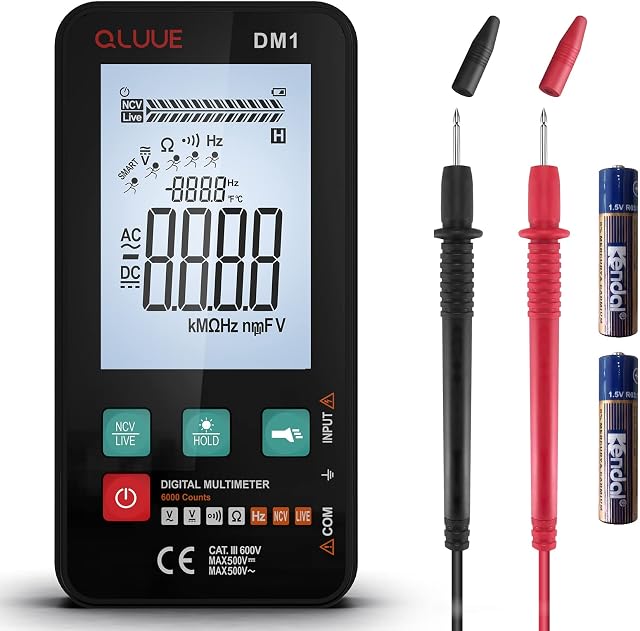Multimeters,QLUUE Digital Multimeter With Large Lcd Display Voltmeter Measures Voltage Current Resistance Tests Live Wire Continuity