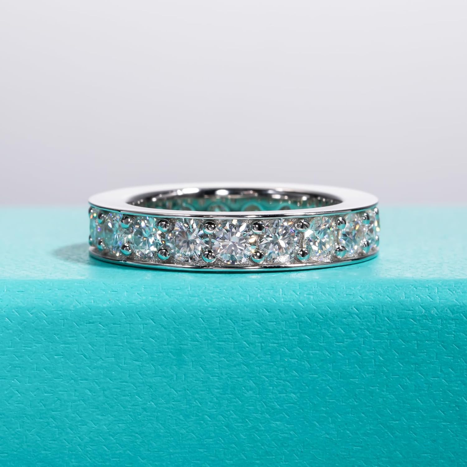 AnuClub Moissanite Eternity Wedding Band Ring D Color 925 Sterling Silver Rings for Women With Certificate - Image 2