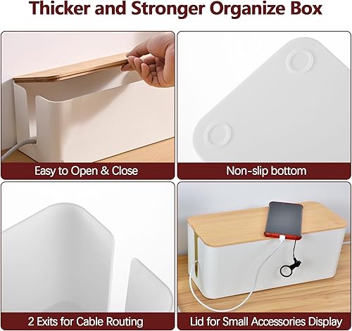 Miniatura 7 de Caja organizadora de cables, caja organizadora de cables grande de estilo madera para la oficina y el hogar, caja organizadora de cables con bloqueo