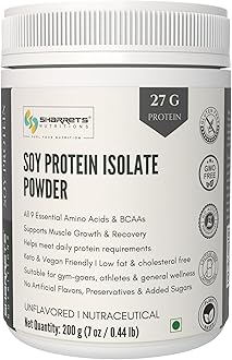 Sharrets Soy Protein Isolate Unflavored Powder 90%, 200g, for Beginners Athletes Men Women Gym Muscle gain