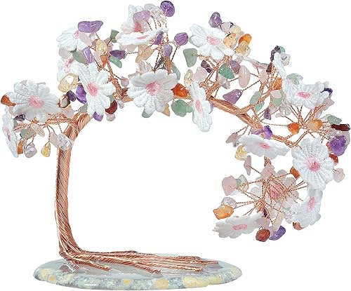 Miniatura 5 de Cheungshing Árbol de dinero de cristal bordado con base de rebanada de ágata de buena suerte, Feng Shui, árbol bonsái para decoración de mesa de