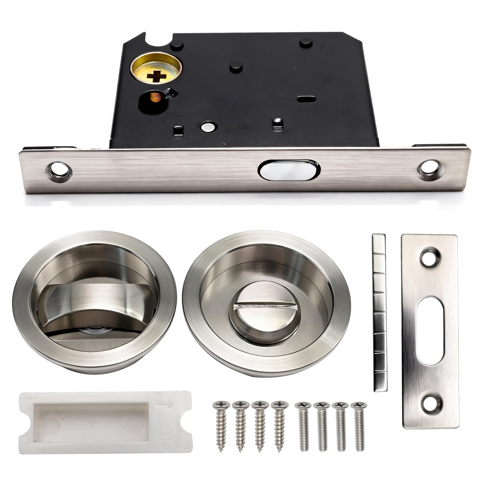 Hoypeyfiy 3 Lever Sliding Pocket Door Lock, Secure Privacy Latch, Bathroom Mortise Lock Privacy Set, Ideal for Internal and External Doors