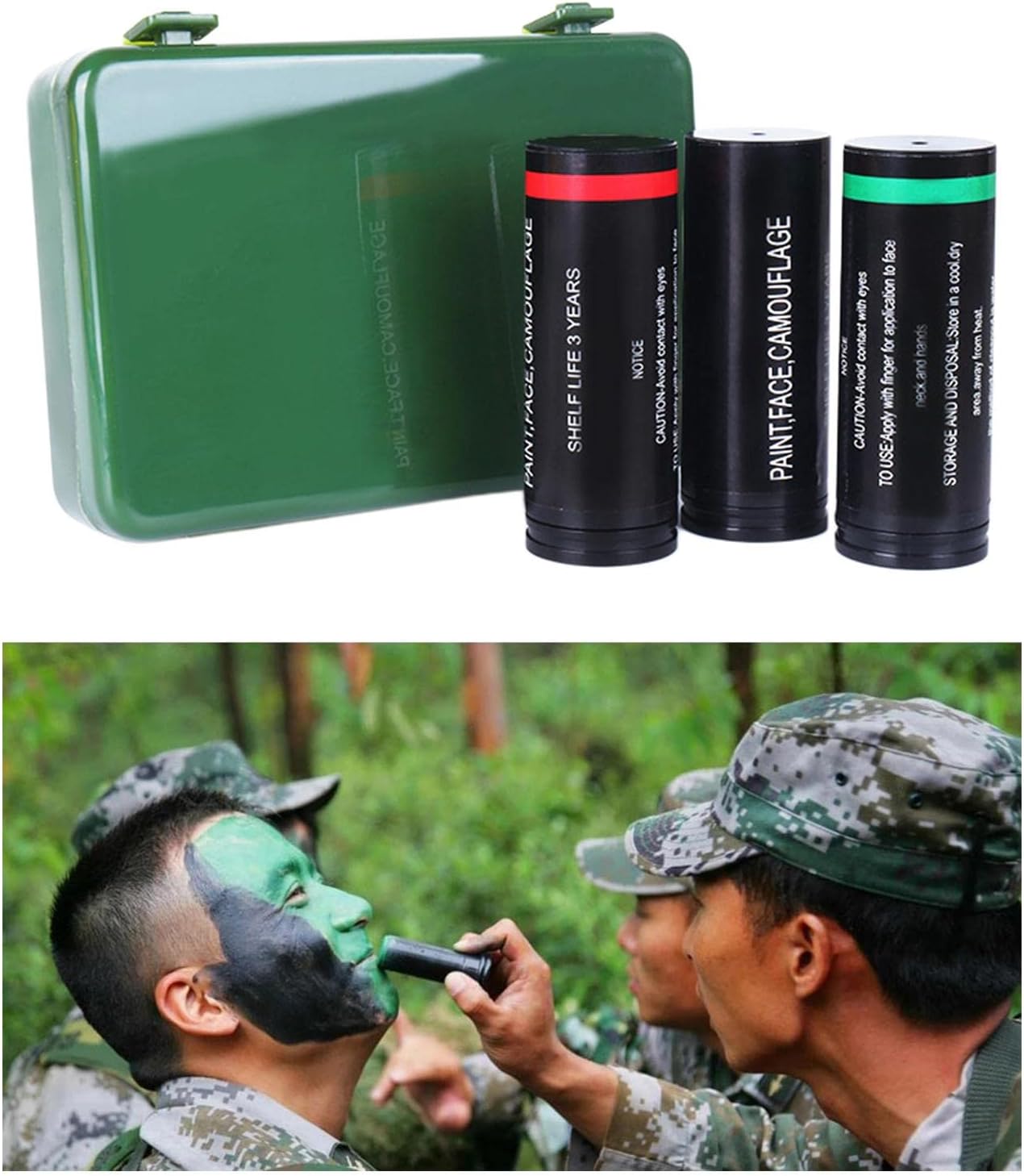 pistro 3Pcs Jungle Face Paint Stick Portable Nontoxic Washable Camo Professional Face Body Paint for Clown Costume Makeup Hunting Shooting Theater Cosplay