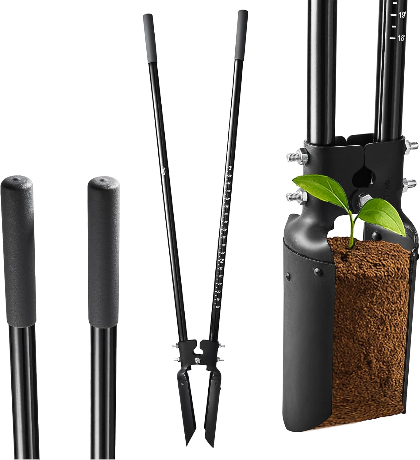 CKG Post Hole Digger Gardening Tool 57 inches,Heavy Duty with Fiberglass Handle, Plant Hole Digger for for Soil Plugging, Cultivating, Manual Fence Post Diggers, Black
