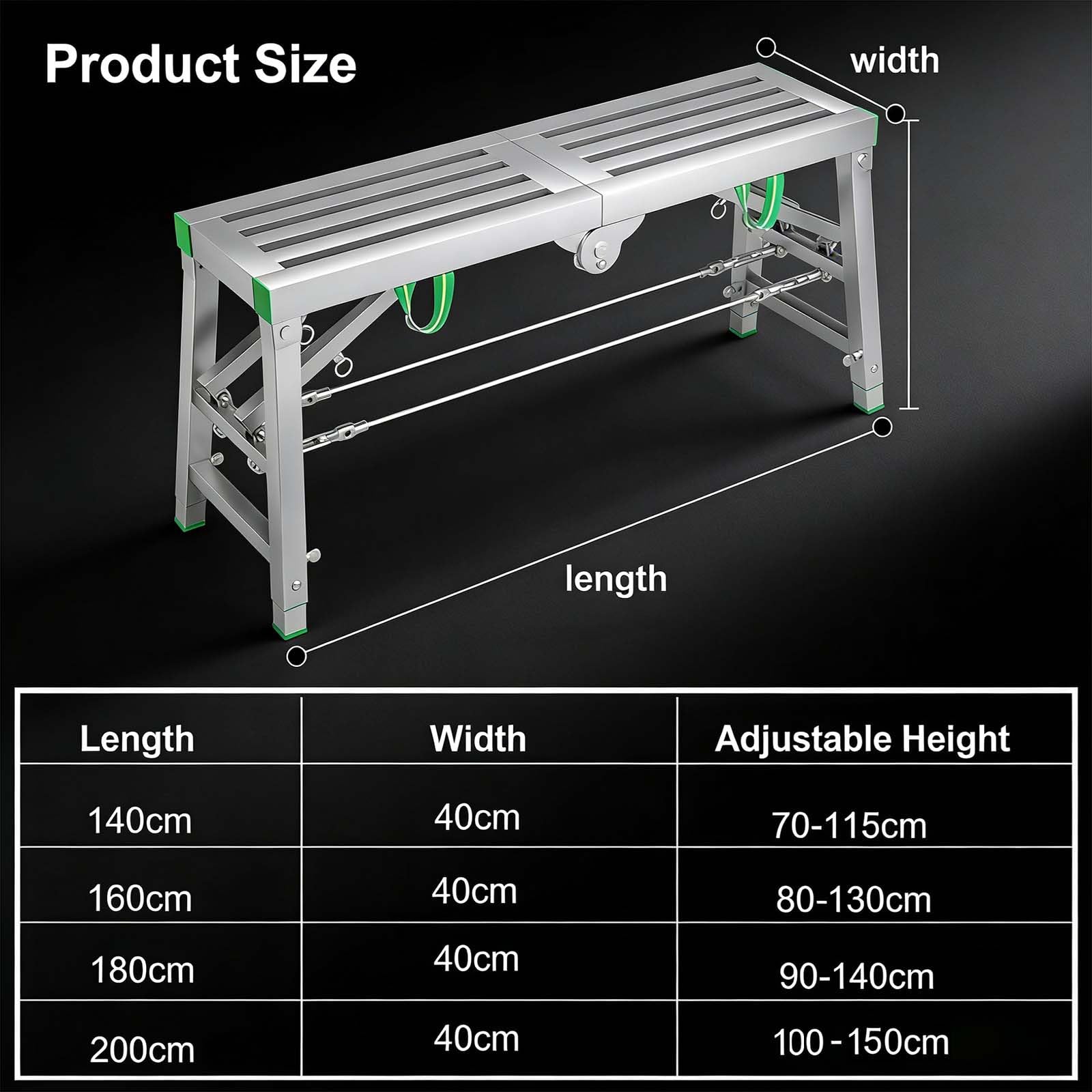 Plataforma Plegable con trampilla, andamio, Plataforma de Trabajo portátil Multiusos, Escalera, Taburete, Altura Ajustable, Carga máxima de 400 kg. Ideal para Bricolaje, decoración y constru