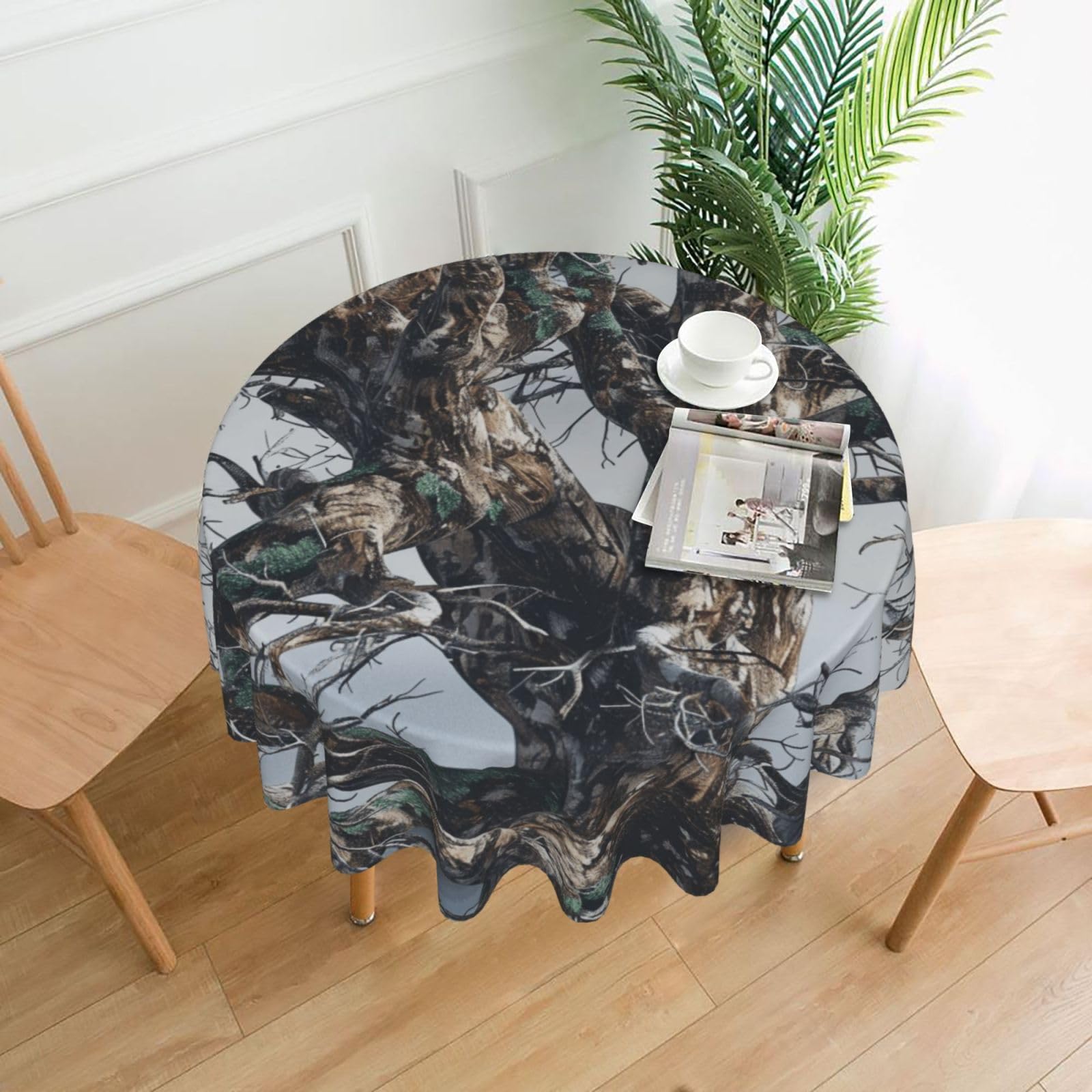 WPKJU Cold Tree Camouflage Printed Round Tablecloth 60 in Water Resistant Table Cover Washable Table Cloth for Dining Tables