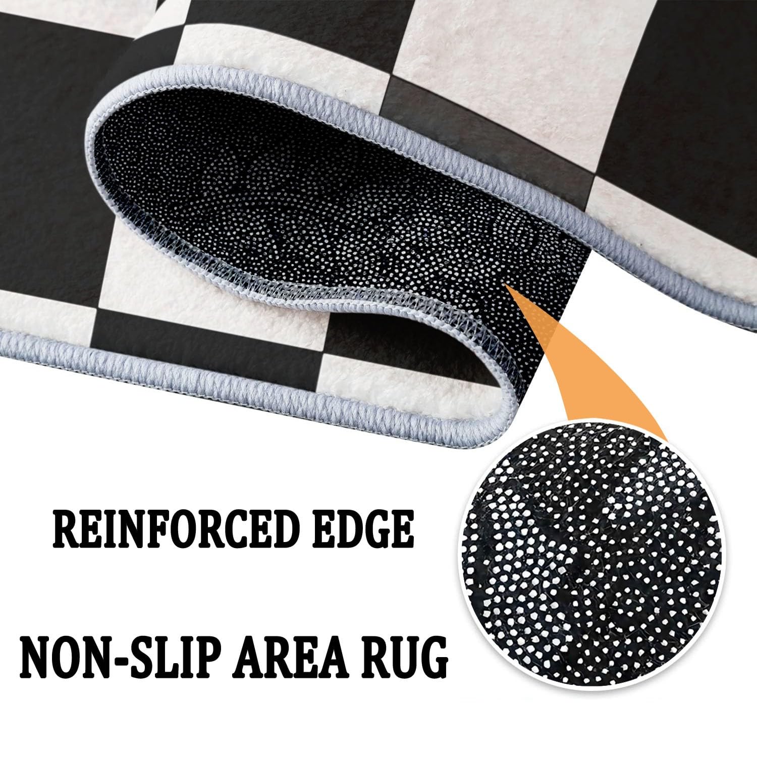 Tapis Rond de 140 cm en Flanelle Douce aux Motifs de Carreaux et Rayures Noir et Blanc. Un Classique indémodable pour Habiller Le Sol d'une entrée, d'un Salon scandinave ou d'un Bureau.