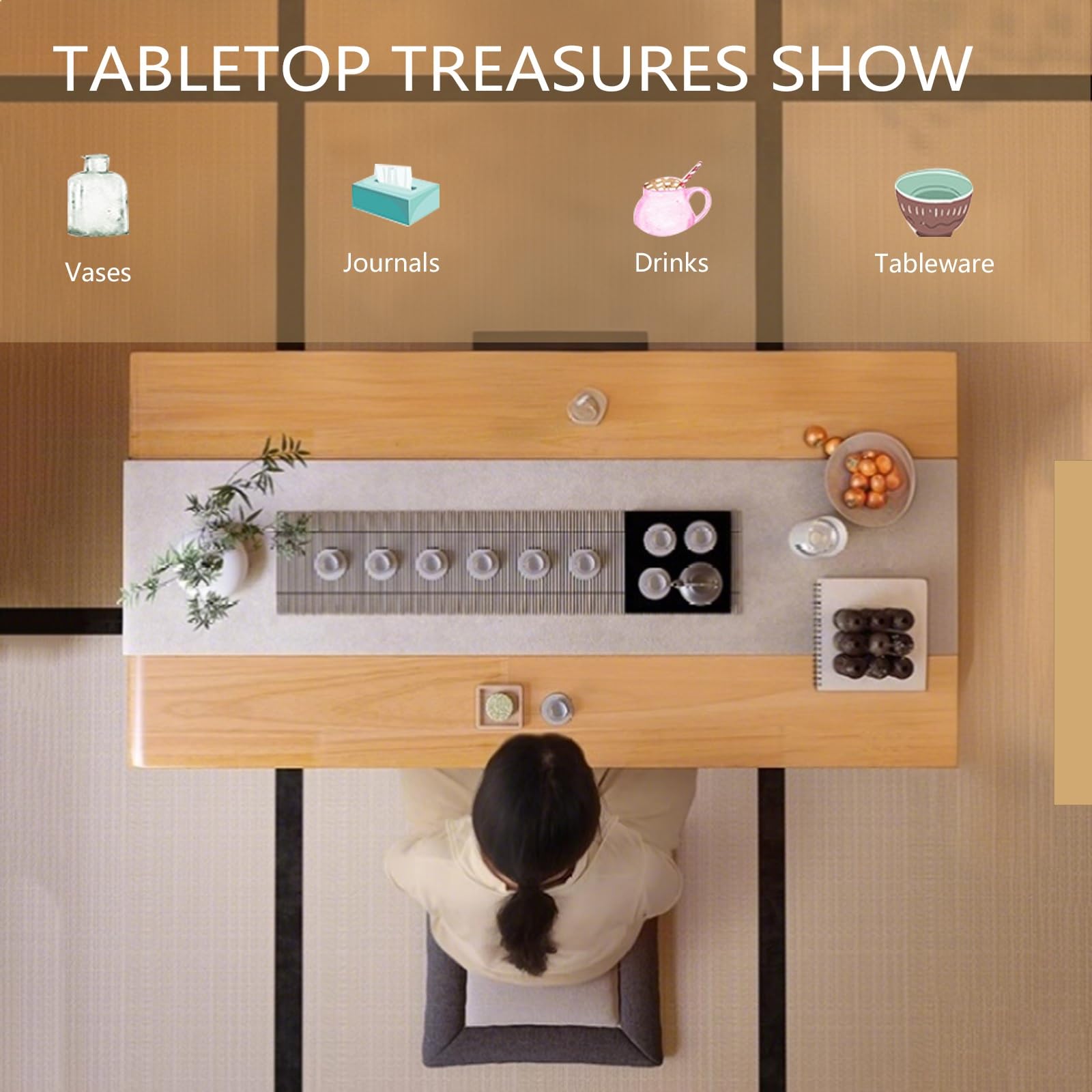 Table basse japonaise avec coussins en bois massif pour salle à manger, thé, tatami, maison, bureau, salon, méditation, balcon