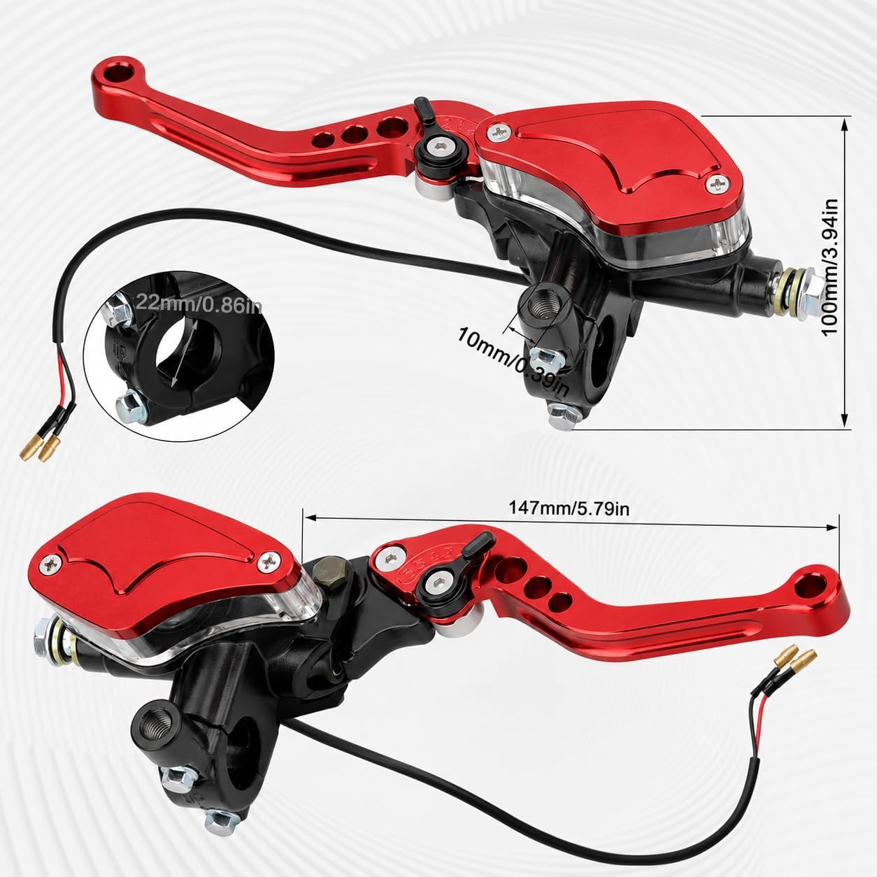 Motorcycle Brake Clutch Pump Lever 7/8" 22mm Dual Hydraulic Master Cylinder Reservoir CNC Left & Right Set Universal Replacement for Harley Honda Kawasaki Suzuki Yamaha (Red)