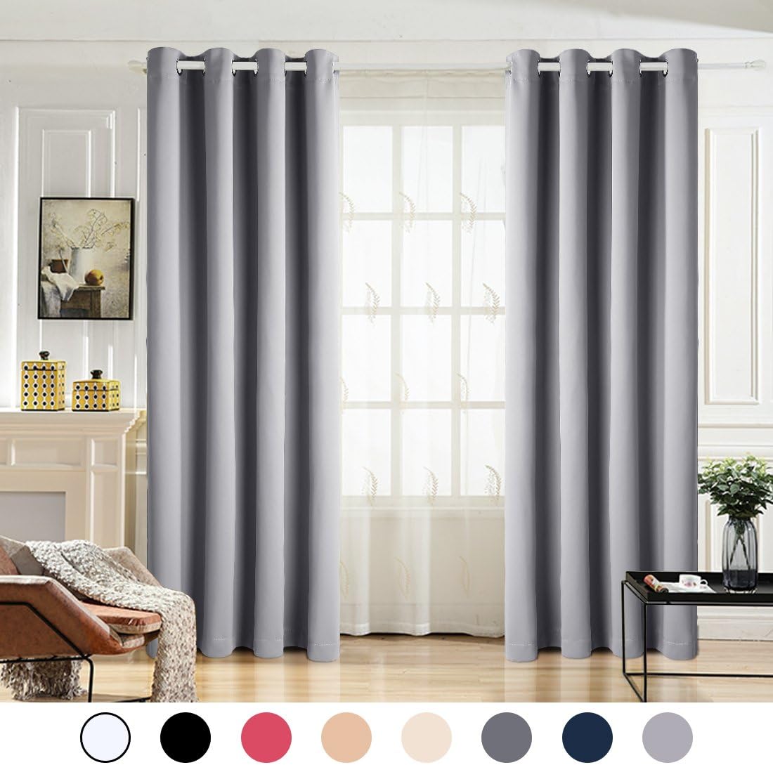 MAEVIS 99% Blackout Curtains 2 Panels for Bedroom Grommet Top,Light Blocking Draperies Room Darkening Thermal Insulated Window Curtain for Living Room（W52xL95 inch,Light Grey）