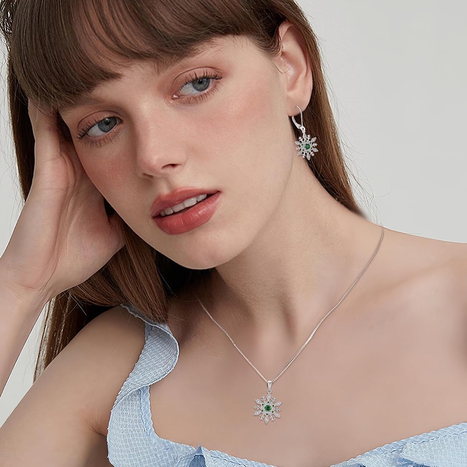 Women Snowflake Necklace 925 Sterling Silver Snowflake Pendant Necklace Birthstone Jewelry Christmas Jewelry for Her