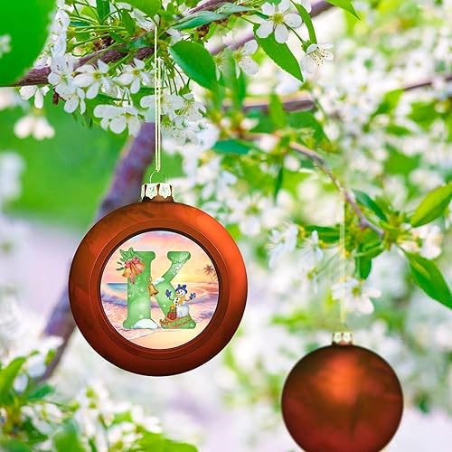 Miniatura 7 de Adorno de bola de Navidad, monograma, letra inicial, K, bola de árbol de Navidad, muñeco de nieve, alfabeto A-Z, óxido floral, monograma letra,