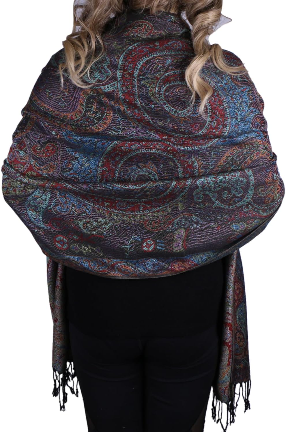 TZ Promise Women Paisley Pashmina Shawl Wrap Colorful Pattern Embroidered Reversible Winter Scarf