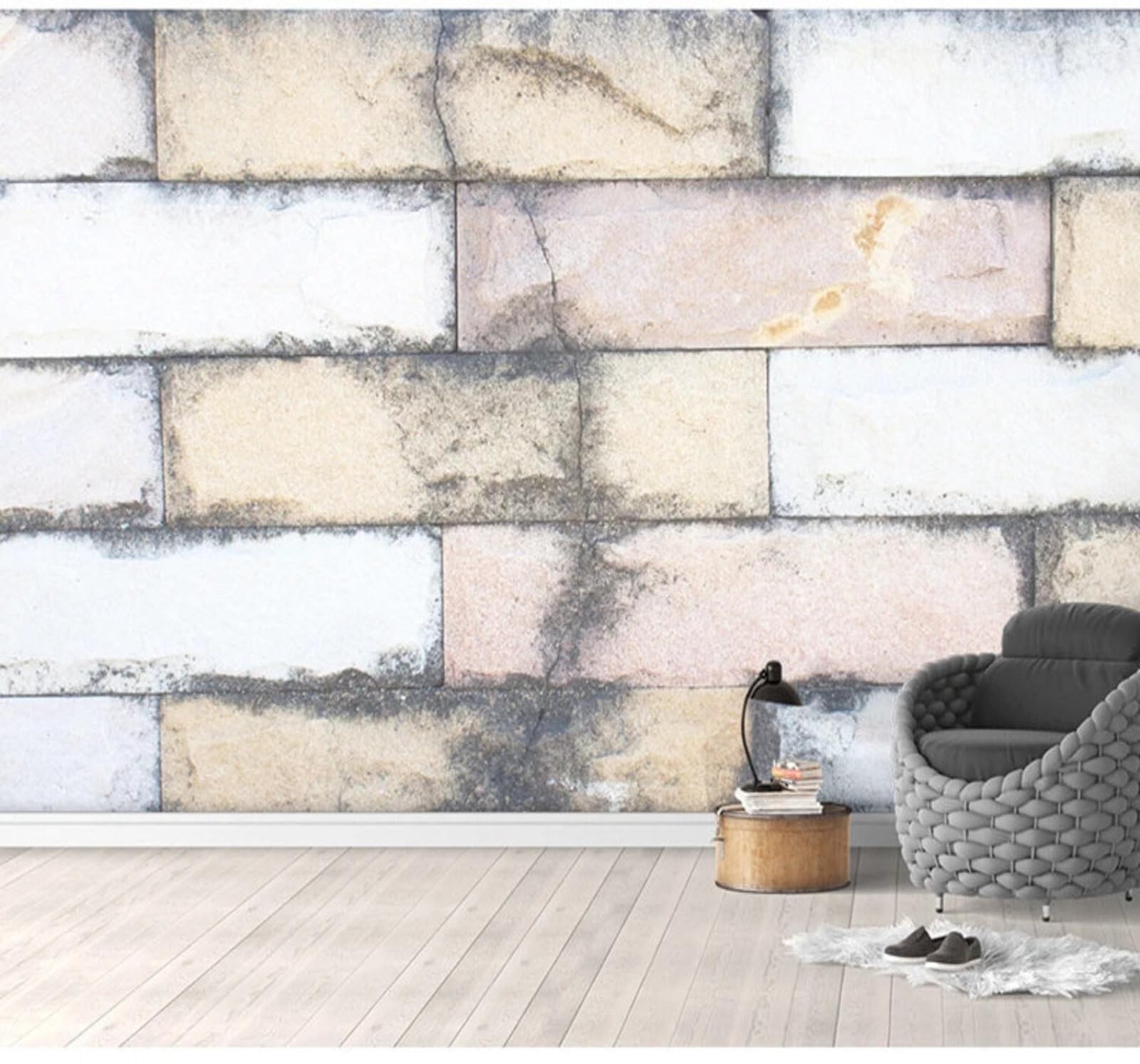 Wallpaper-3D-Xlm 250Cm×170Cm(B×H) Retro Creative Colourful Brick Wall Industrial Style 3D Wallpaper Easy Install Feature Office Living Room Sofa Bedroom Tv Background Wall Decoration-250Cm×170Cm