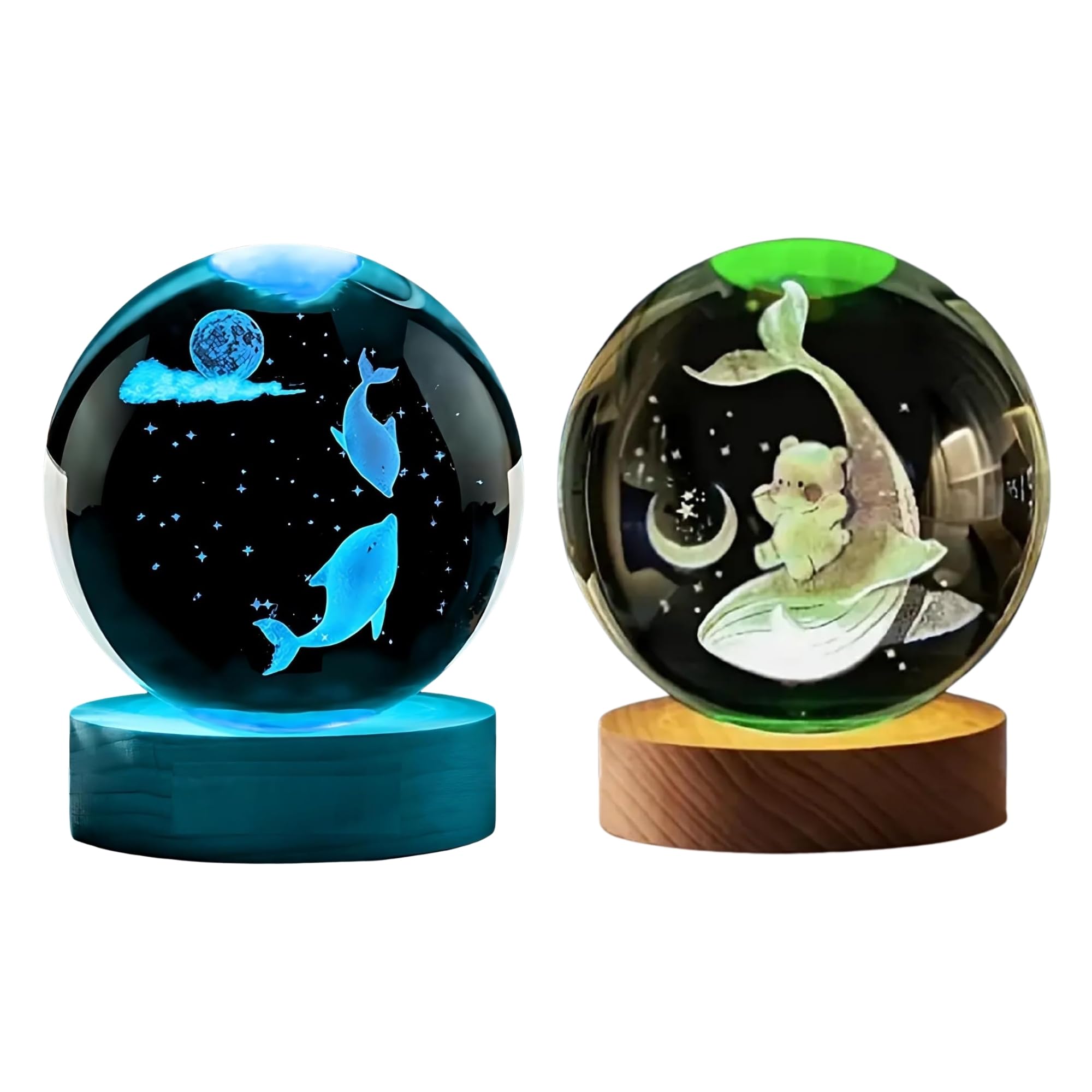GITGRNTH 2Pcs 3D Crystal Old Dolphin Lamp | Classic & Modern New Dolphin Design with USB Power & Wooden Base | A Unique 