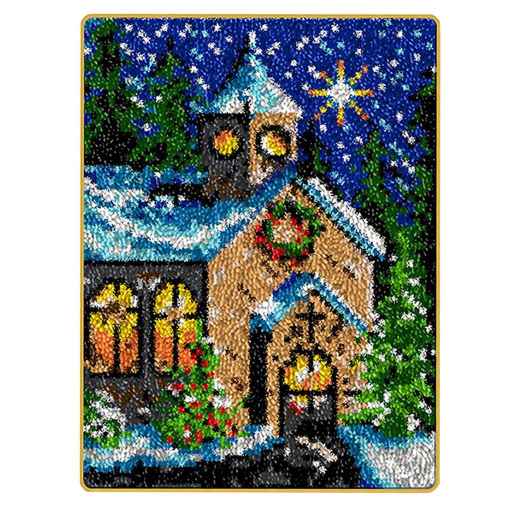 KBOLAE Christmas Latch Hook Kit DIY Rug Making Carpet Embroidery Kit House, 52x38cm