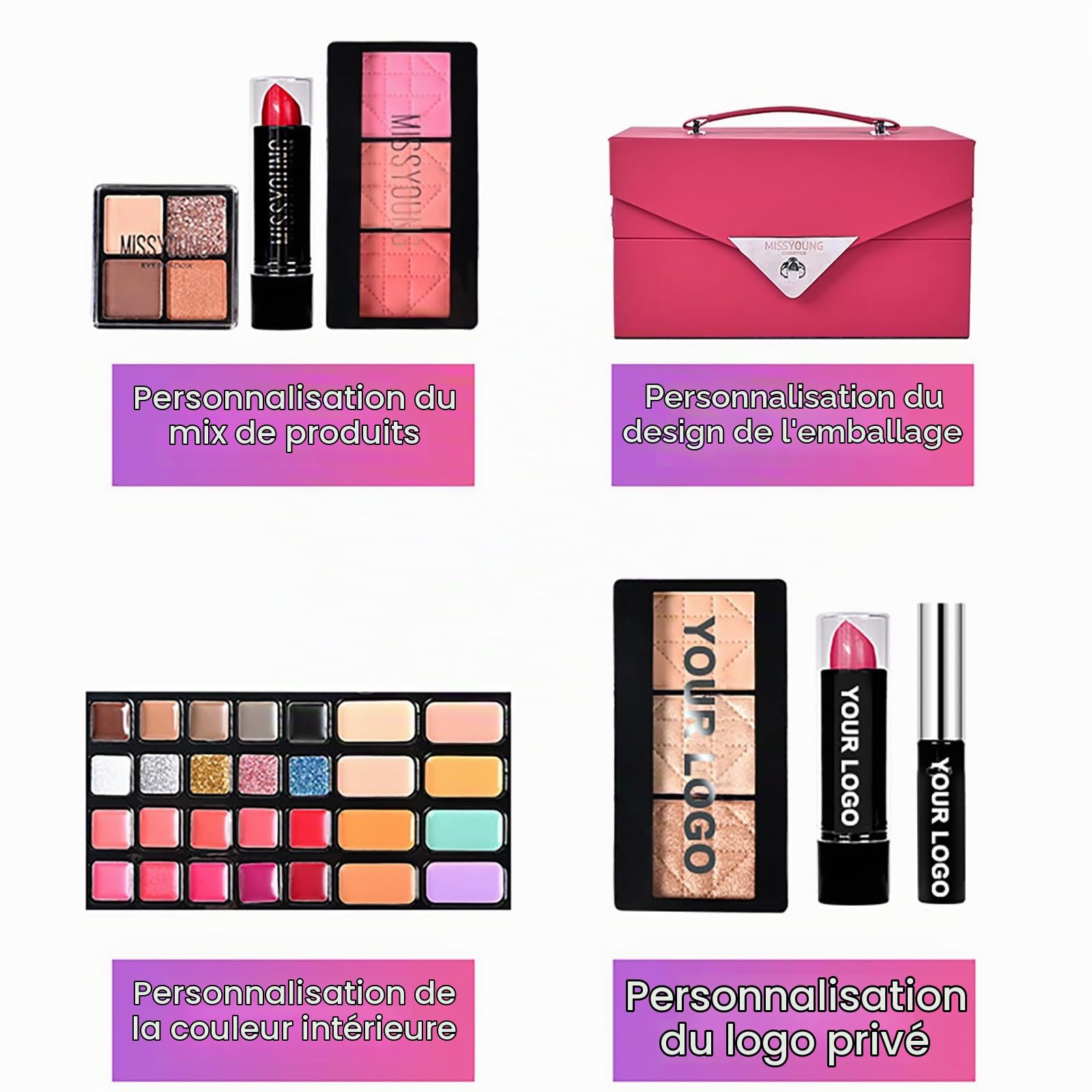 Coffret Maquillage Complet 45 Pièces - Palette Fards Ombre à Paupières, Anti-Cernes, Gloss et Accessoires avec Boîte de Rangement Rose